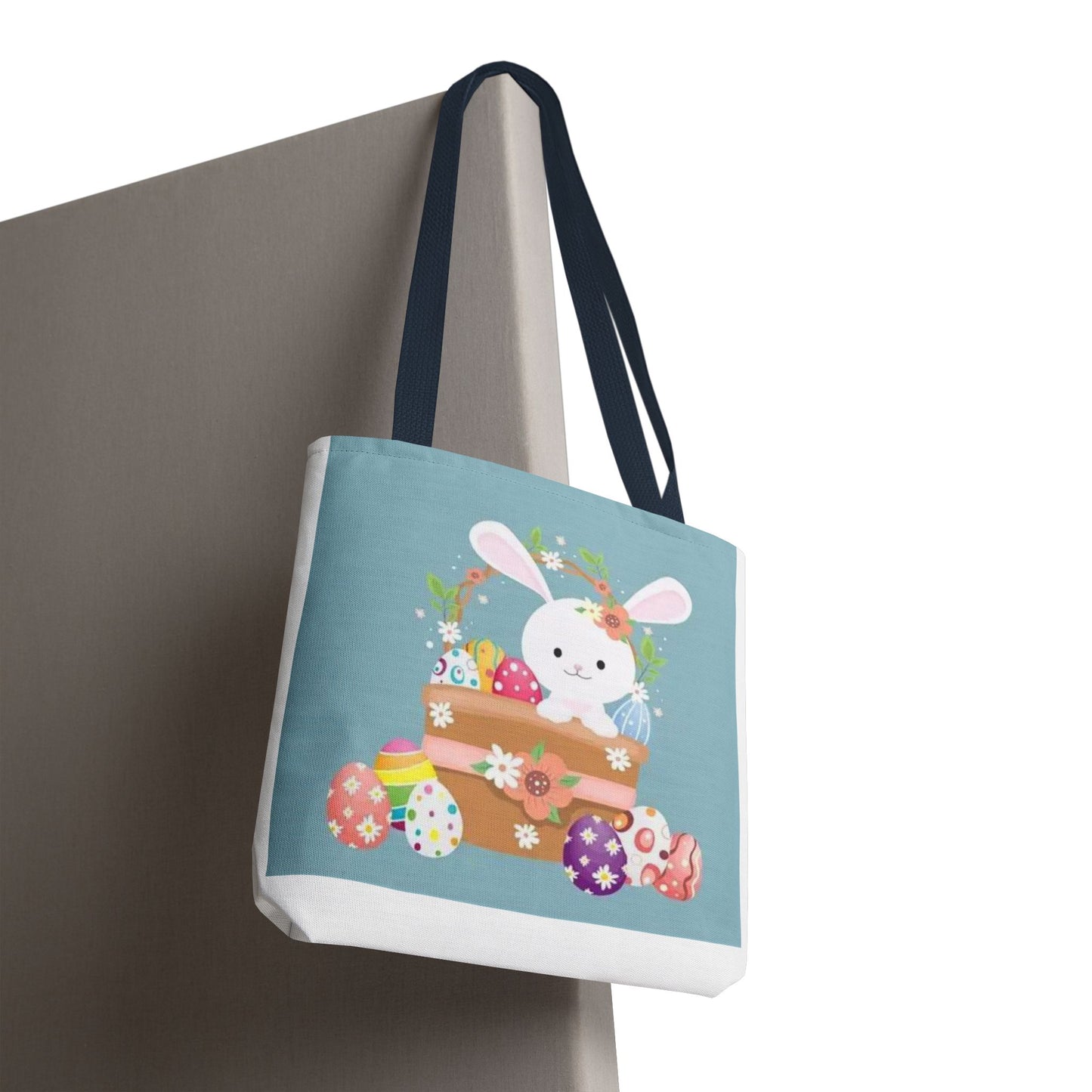 Easter Bunny Tote Bag — Cute Floral Bunny with Painted Eggs All-Over Print