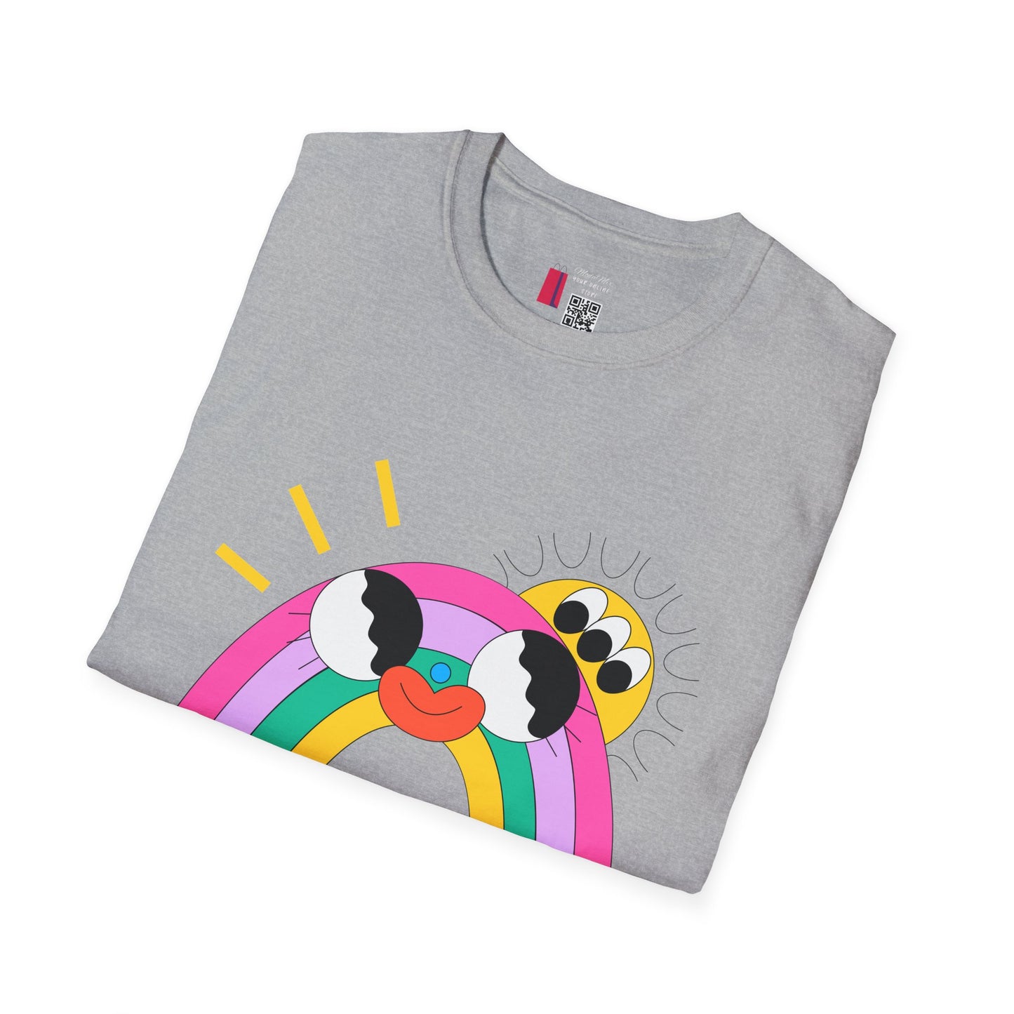 Kawaii Rainbow Smile T-Shirt — Cute Rainbow with Heart & Cloud Faces