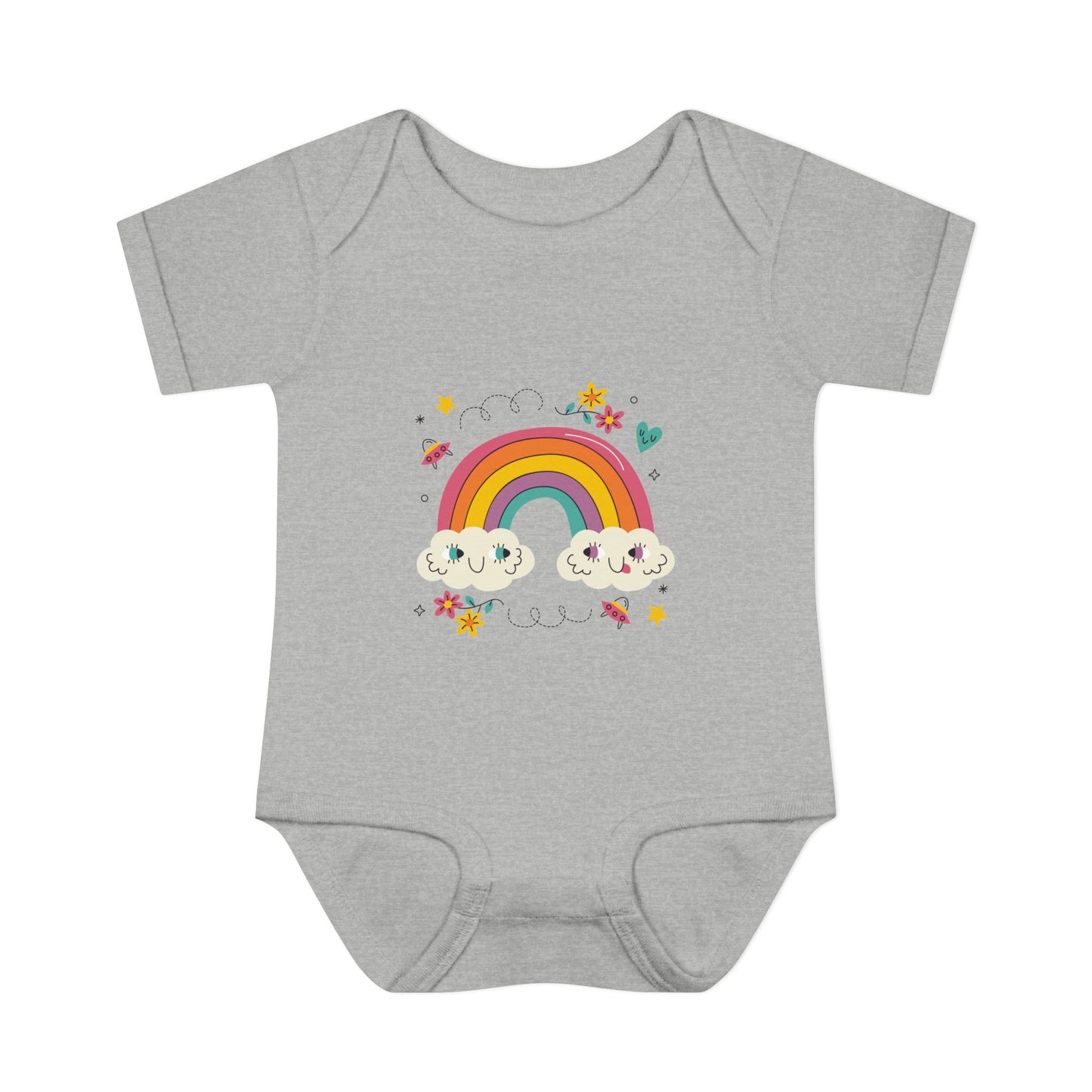Baby Bodysuit — Cute Rainbow with Smiling Clouds Infant Onesie