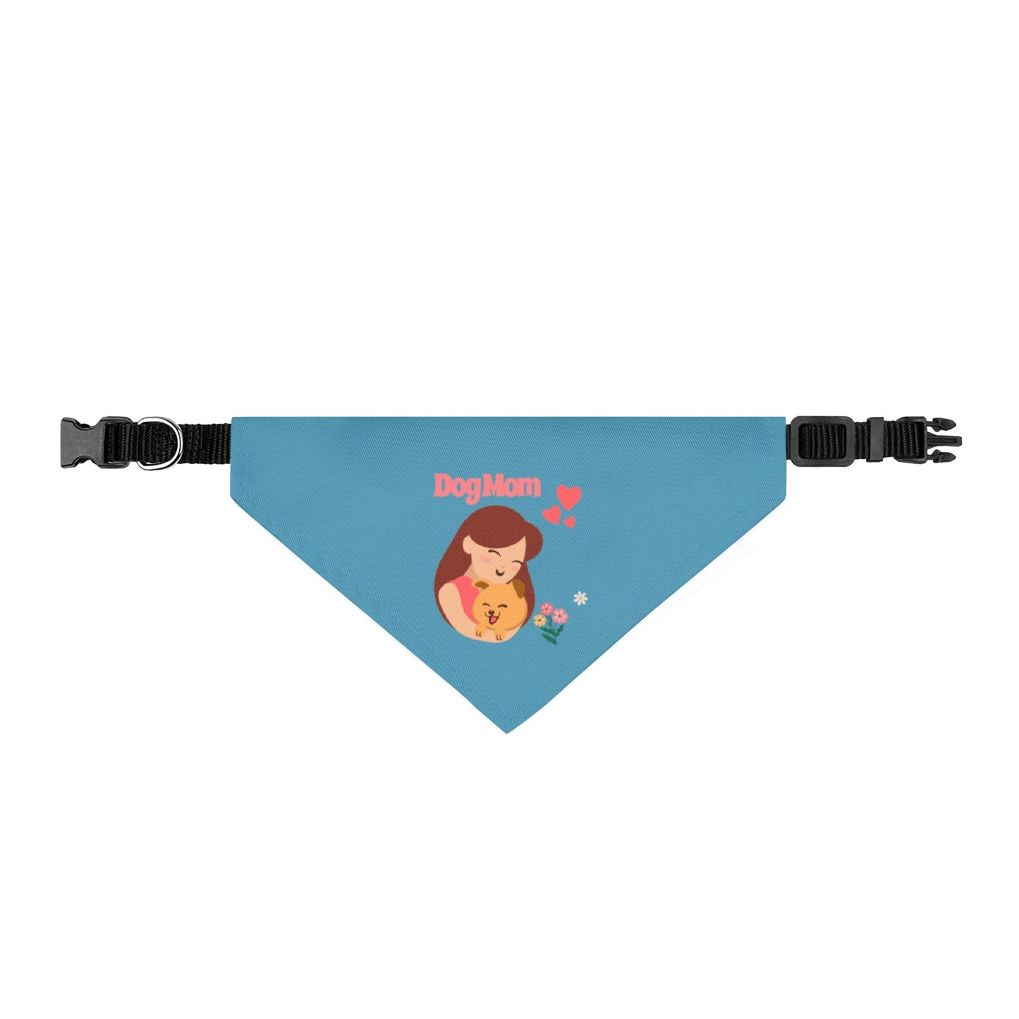 Clip-on Pet Bandana — 'Dog Mom' Cute Heart & Pup Graphic (Adjustable Collar Clip)