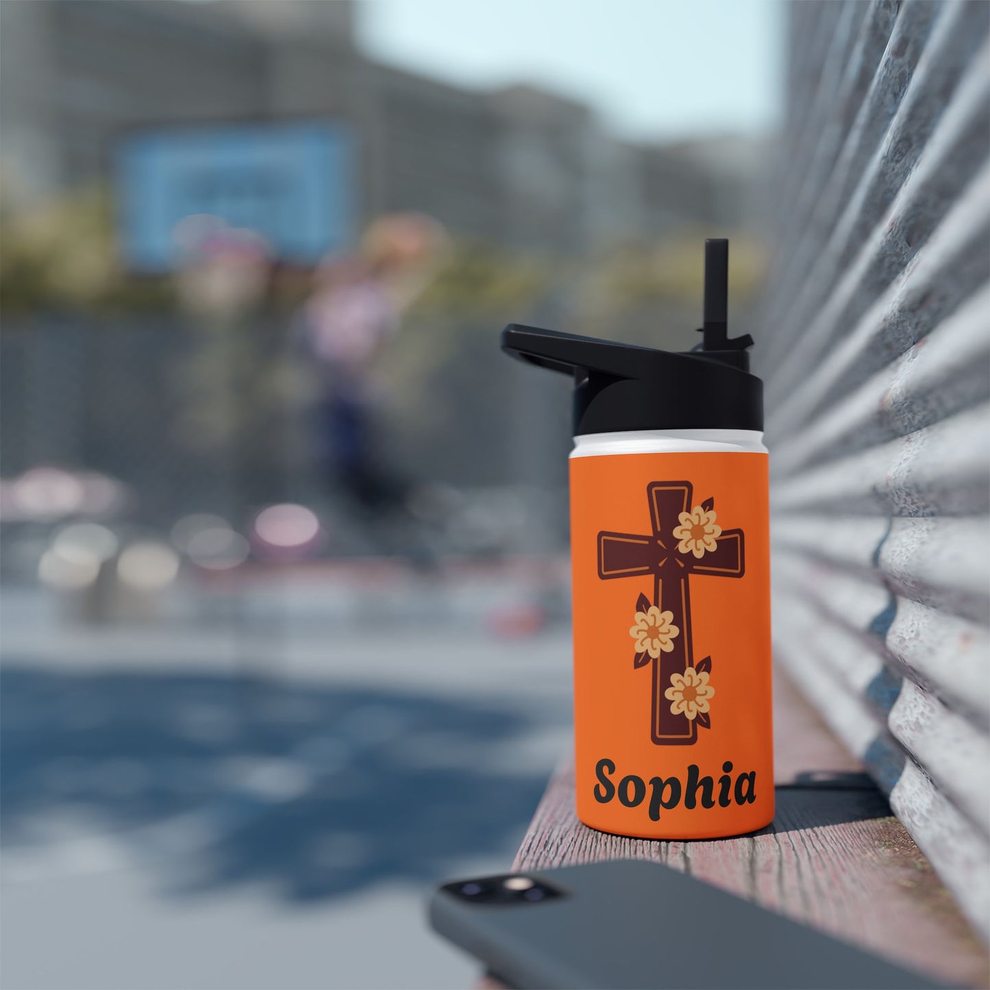 Personalized Orange Travel Water Bottle — Custom Name Stainless Steel Bottle