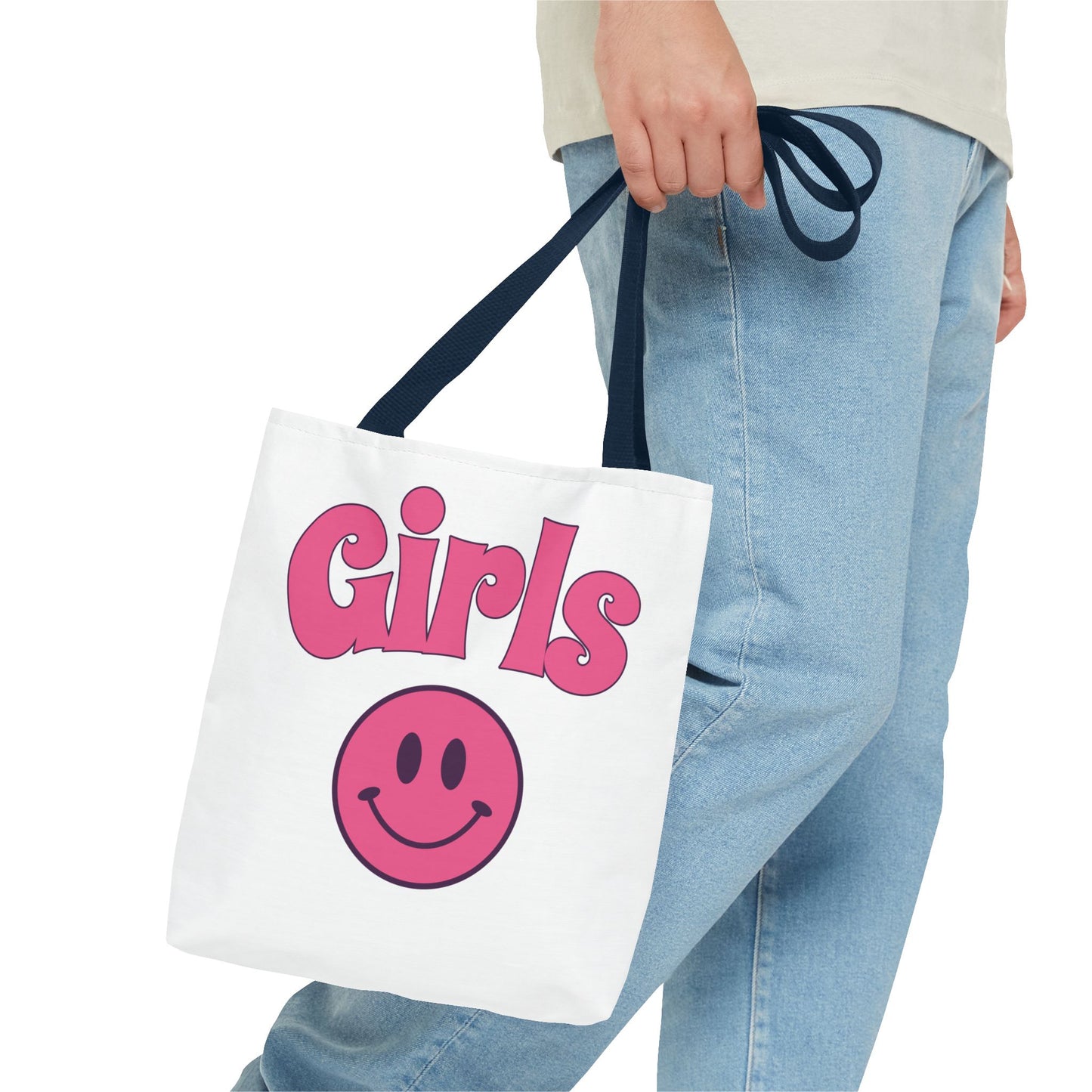Girls Pink Smile Tote Bag — Cute Retro Smiley Shopper