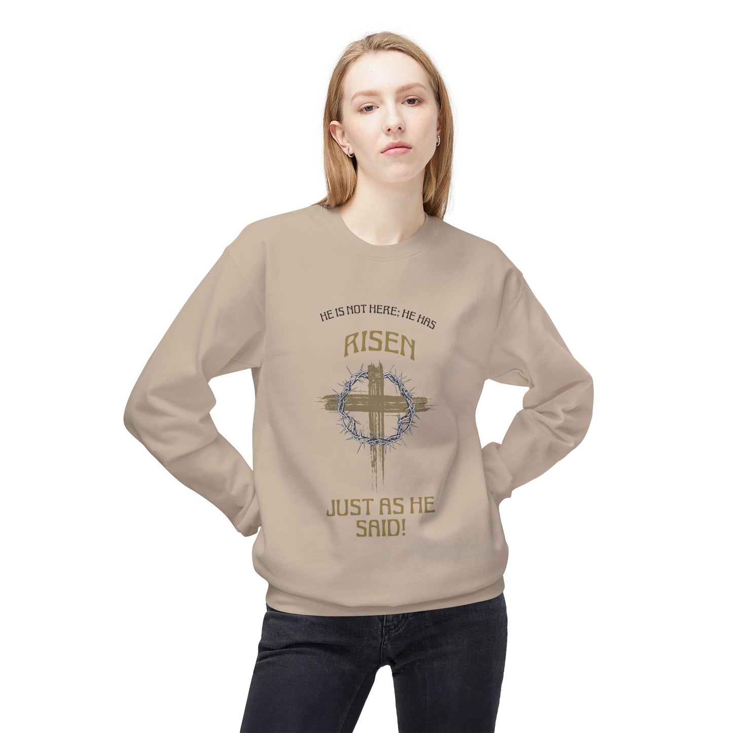 Risen Cross Crewneck Sweatshirt — "He Is Risen Just As He Said" Christian Easter Pullover