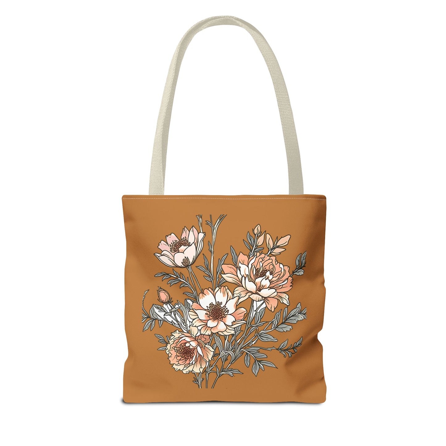 Floral Bouquet Tote Bag — Vintage Rust Floral Canvas Tote