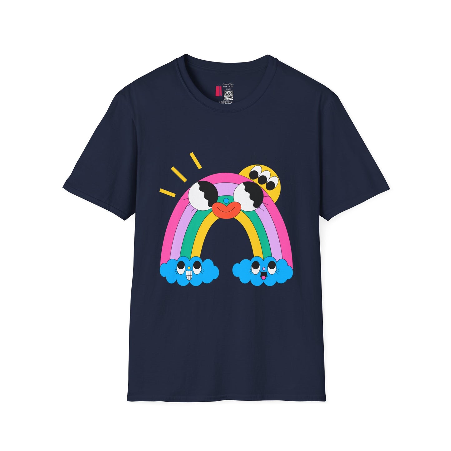 Kawaii Rainbow Smile T-Shirt — Cute Rainbow with Heart & Cloud Faces
