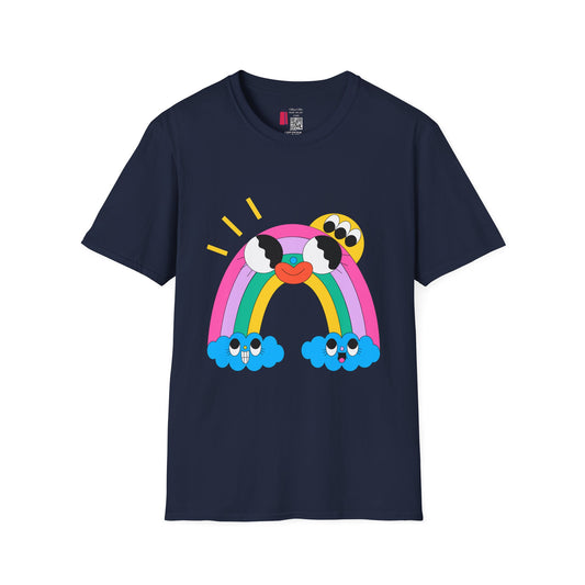 Kawaii Rainbow Smile T-Shirt — Cute Rainbow with Heart & Cloud Faces