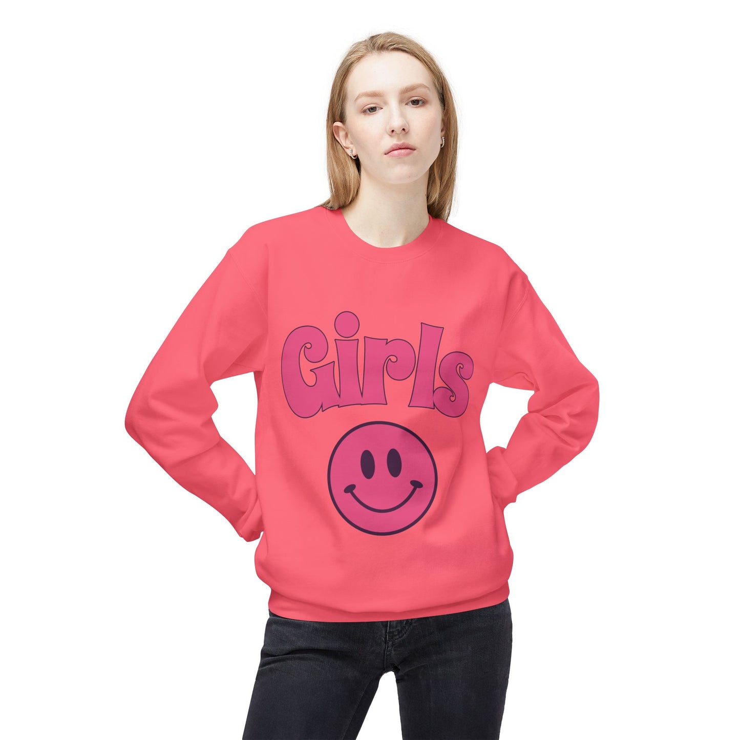 Girls Smiley Crewneck Sweatshirt – Retro Pink Logo