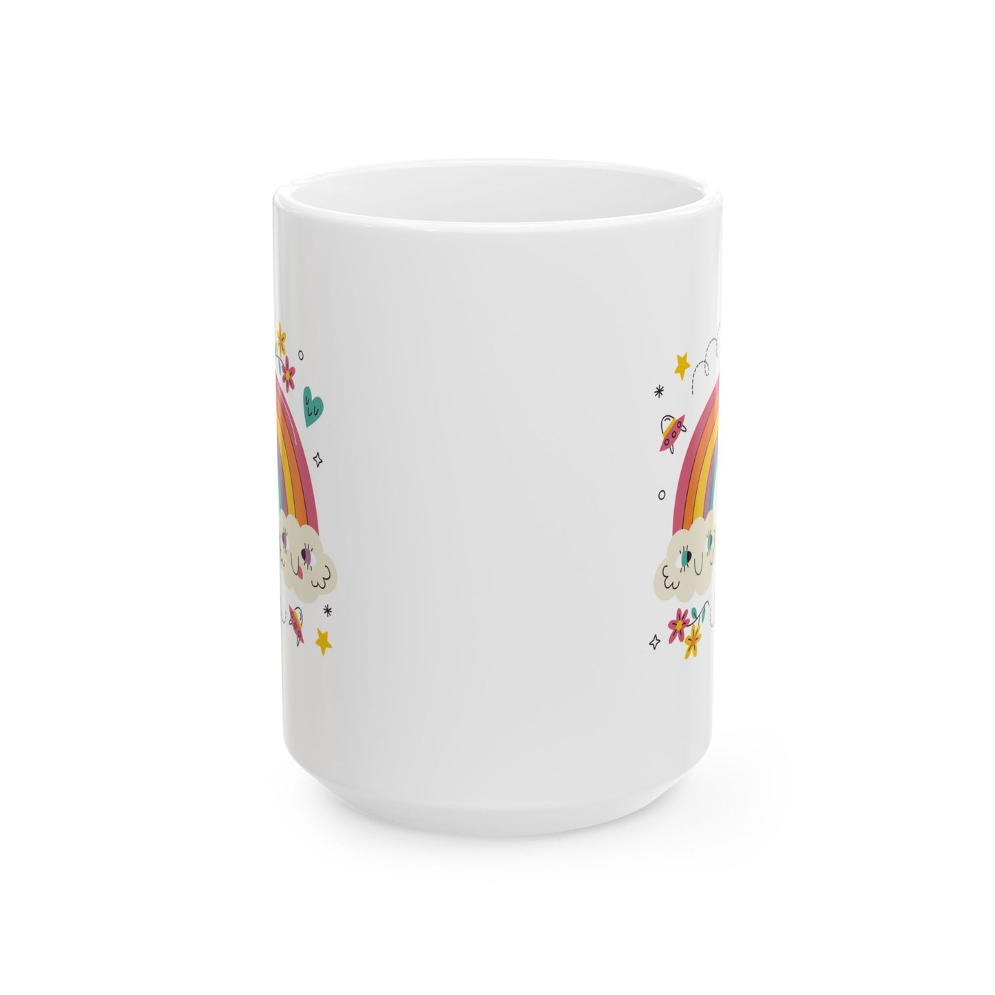 Rainbow Cloud Ceramic Mug – Cute Kawaii Rainbow & Stars Coffee Cup (11oz, 15oz)
