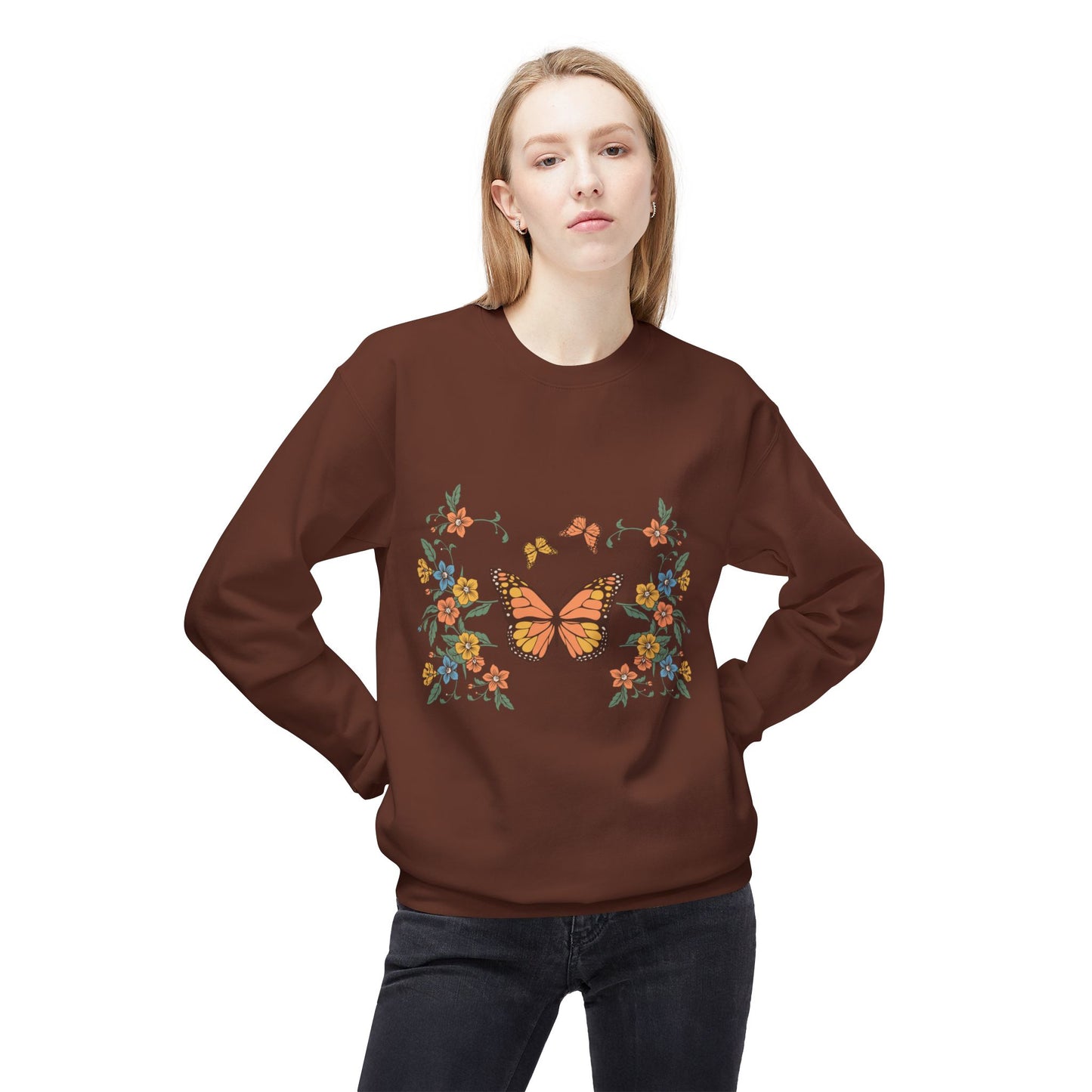 Butterfly Floral Crewneck Sweatshirt — Monarch Garden Graphic
