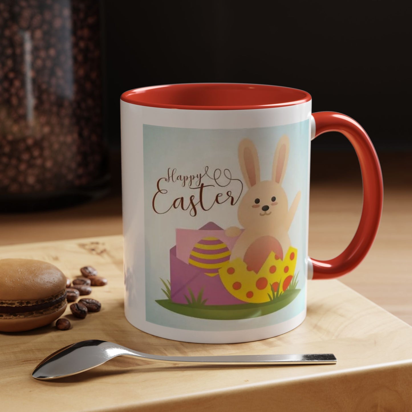 Easter Bunny Accent Coffee Mug – "Happy Easter" Spring Bunny & Egg Design (11/15oz)
