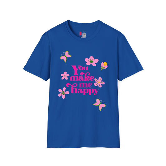 T-Shirt — "You Make Me Happy" Pink Floral Cotton Tee