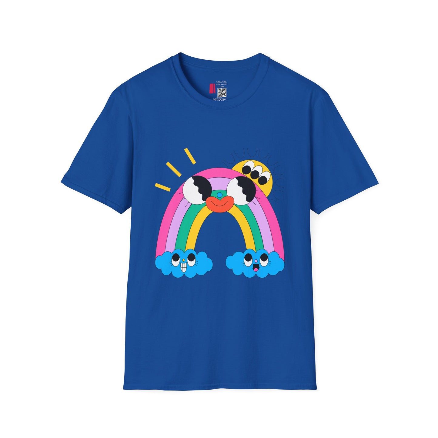 Kawaii Rainbow Smile T-Shirt — Cute Rainbow with Heart & Cloud Faces