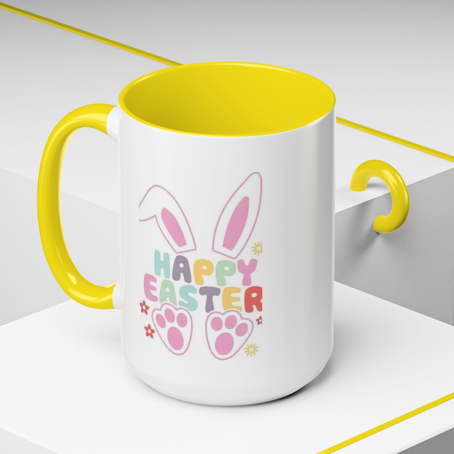 Happy Easter Bunny Accent Coffee Mug — Pink Interior 11/15oz