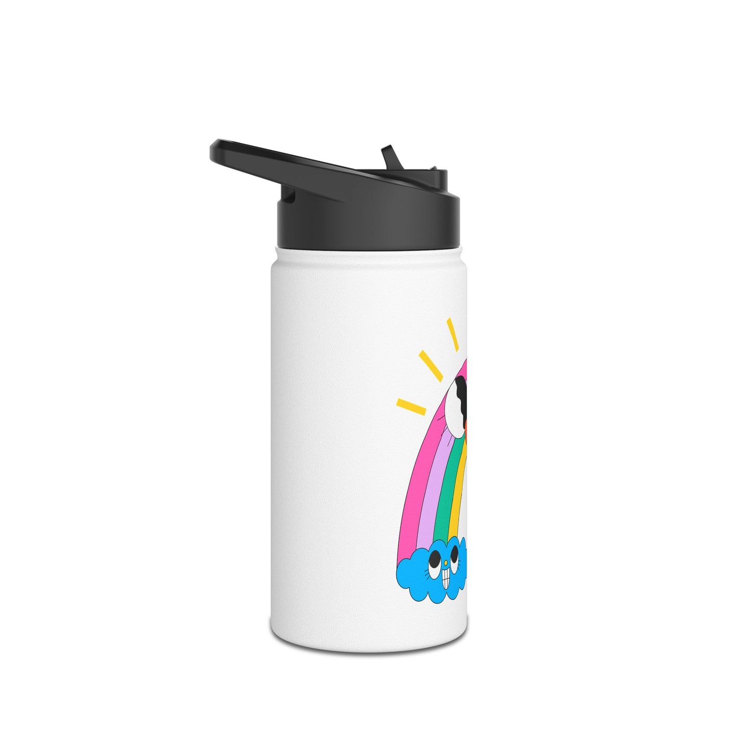 Cute Rainbow Water Bottle — Smiley Clouds & Sun Stainless Steel Bottle