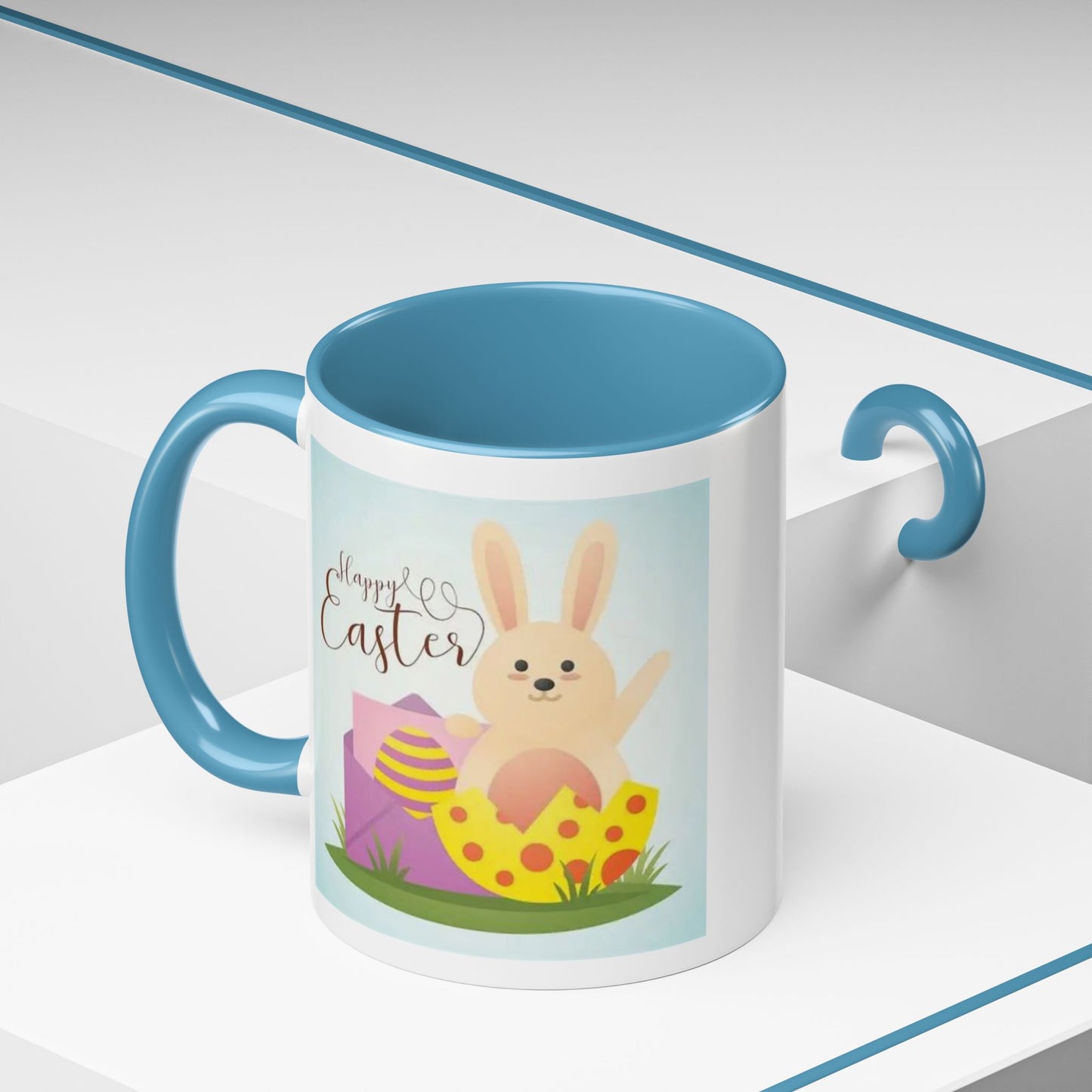Easter Bunny Accent Coffee Mug – "Happy Easter" Spring Bunny & Egg Design (11/15oz)