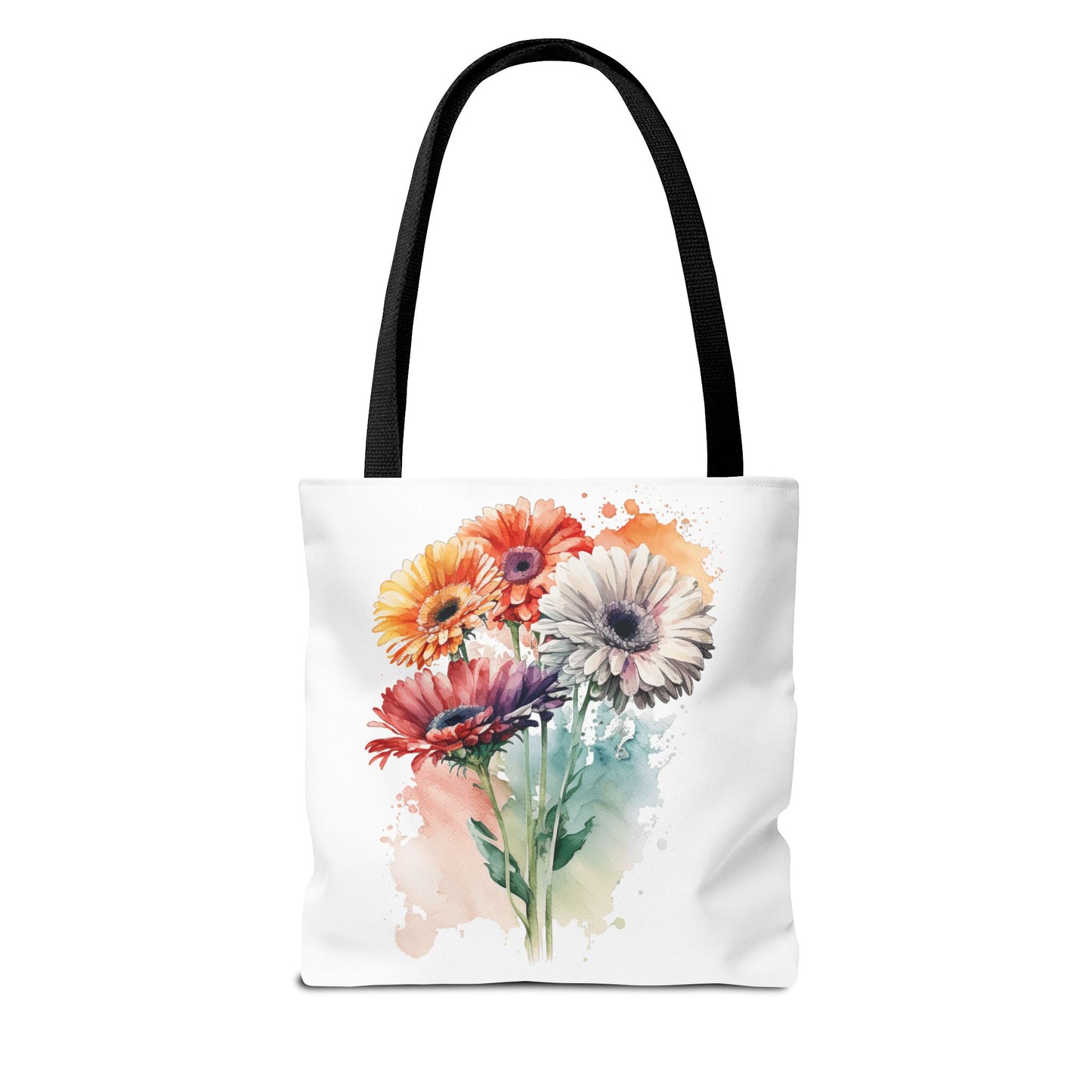 Floral Watercolor Tote Bag — Colorful Gerbera Bouquet All-Over Print