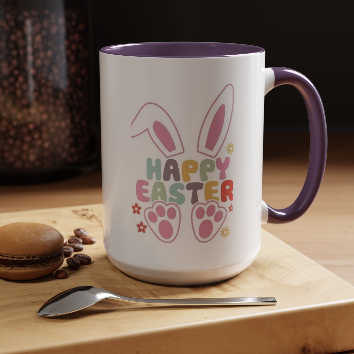 Happy Easter Bunny Accent Coffee Mug — Pink Interior 11/15oz
