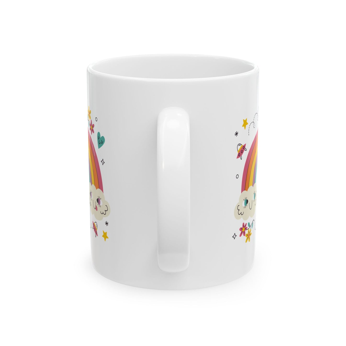 Rainbow Cloud Ceramic Mug – Cute Kawaii Rainbow & Stars Coffee Cup (11oz, 15oz)