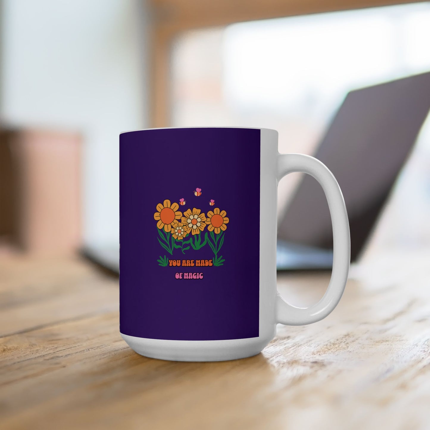 Purple Floral Ceramic Mug — Colorful Sunflower Bouquet Coffee Cup (11oz & 15oz)