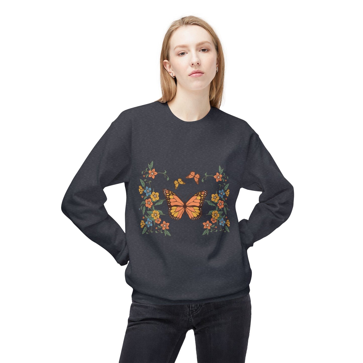 Butterfly Floral Crewneck Sweatshirt — Monarch Garden Graphic