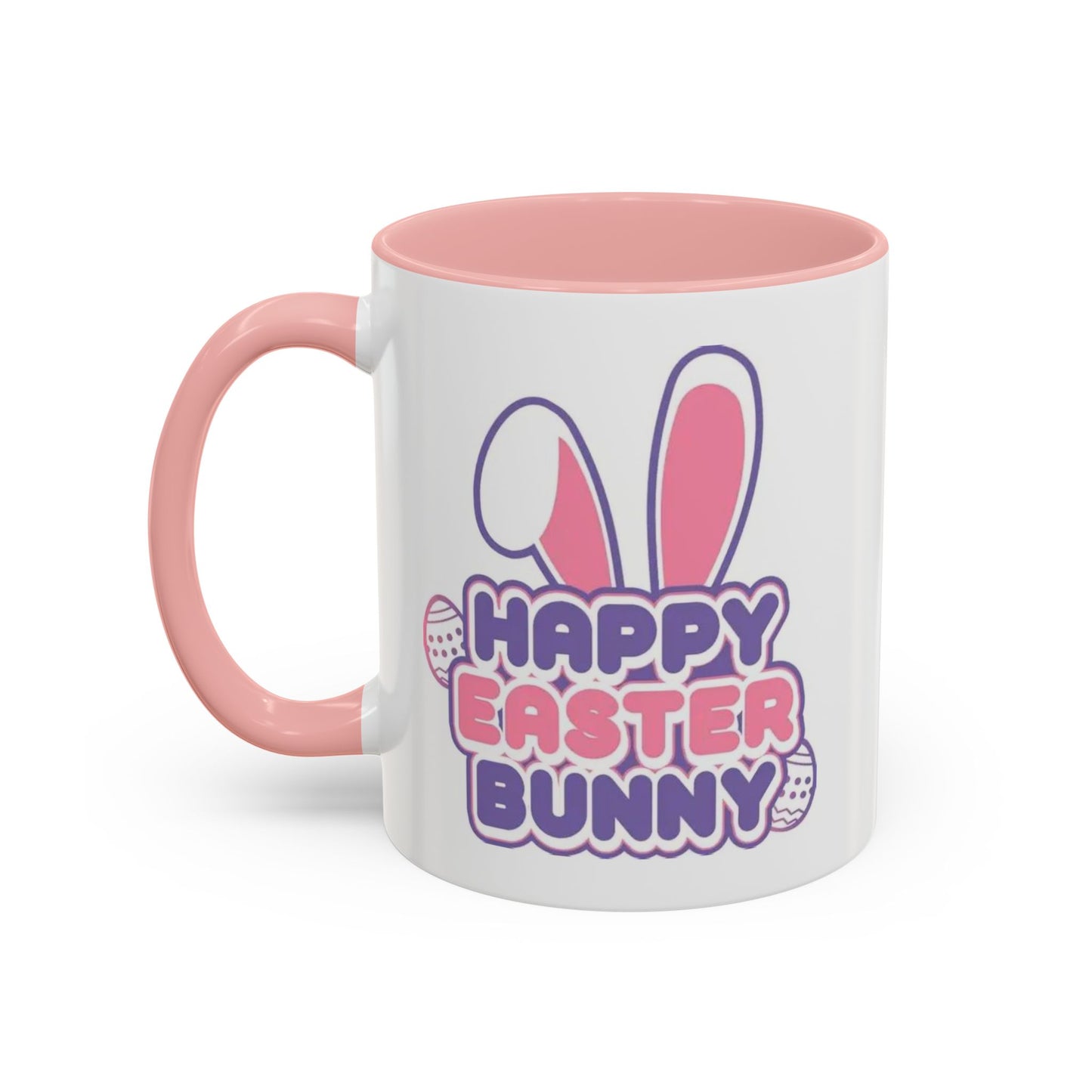 Happy Easter Bunny Accent Coffee Mug — Pink Interior 11/15oz, Cute Holiday Gift