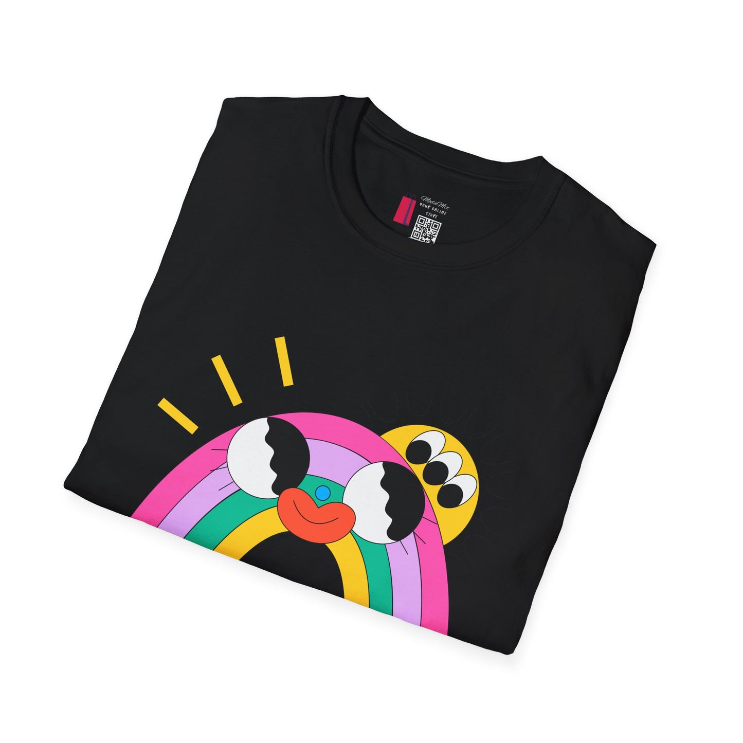 Kawaii Rainbow Smile T-Shirt — Cute Rainbow with Heart & Cloud Faces