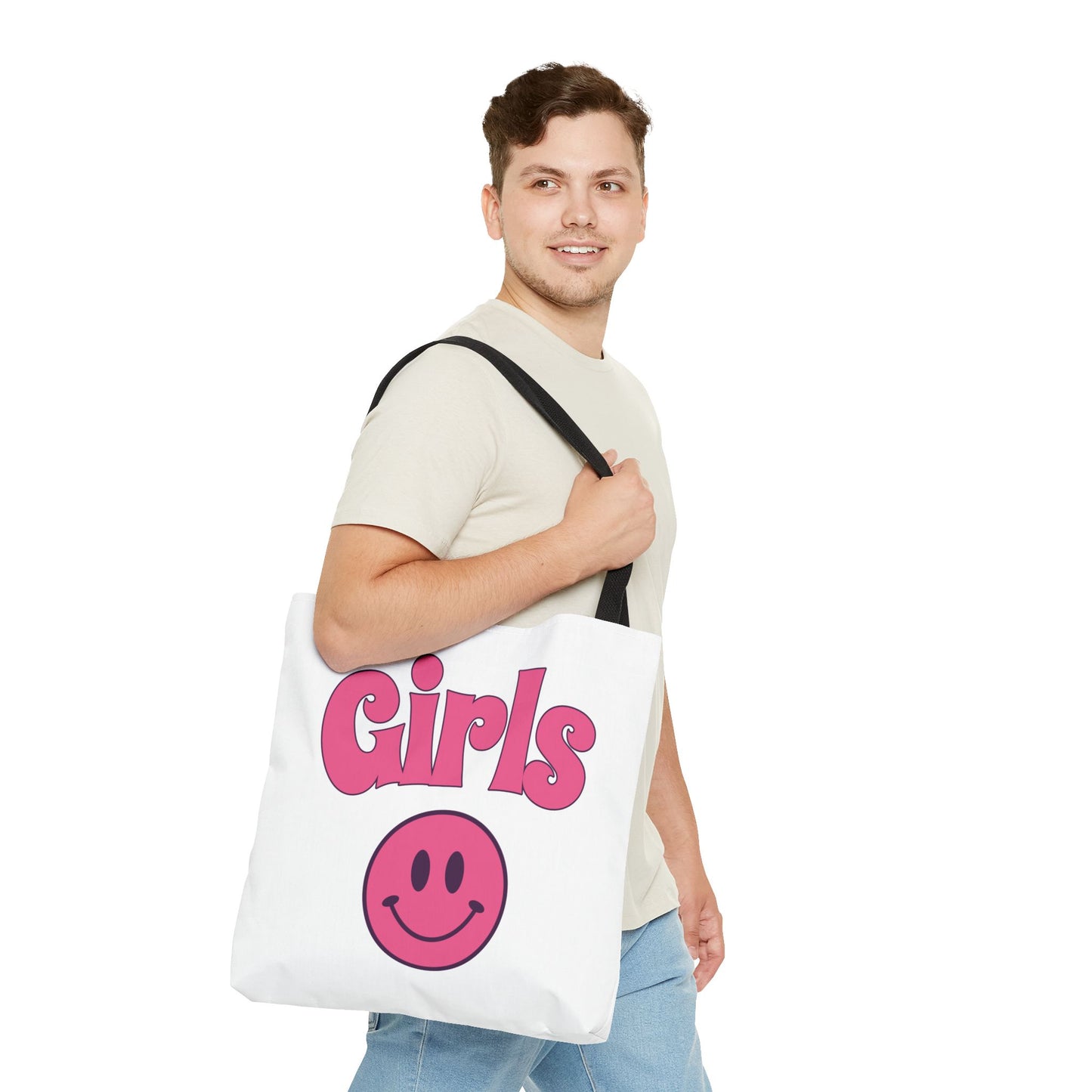 Girls Pink Smile Tote Bag — Cute Retro Smiley Shopper