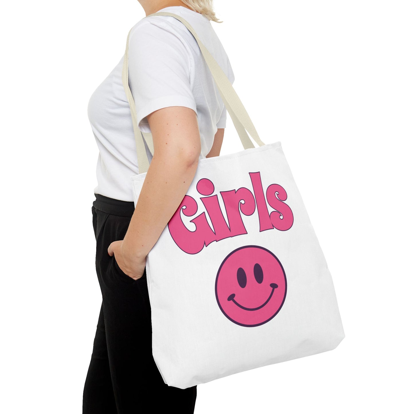 Girls Pink Smile Tote Bag — Cute Retro Smiley Shopper