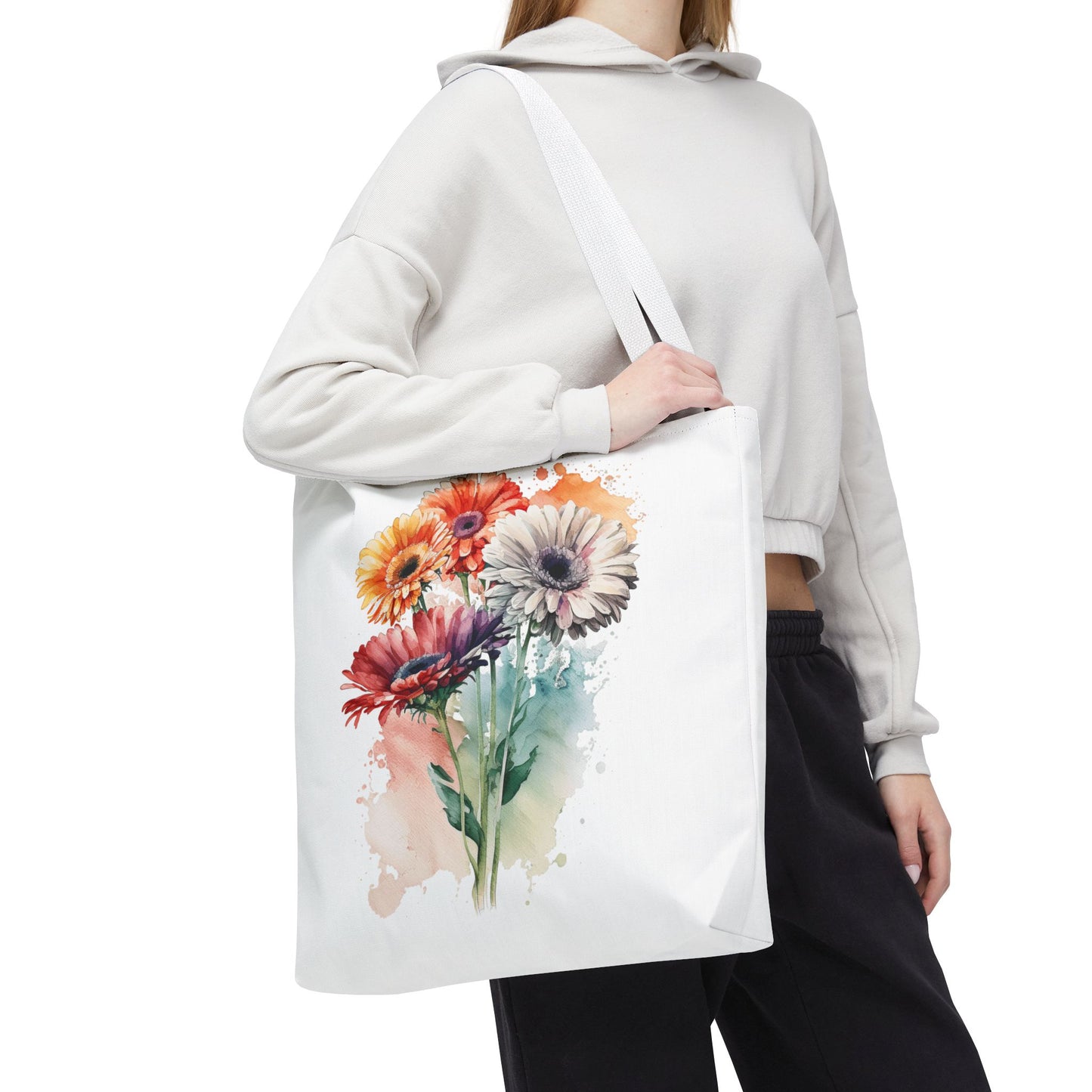 Floral Watercolor Tote Bag — Colorful Gerbera Bouquet All-Over Print