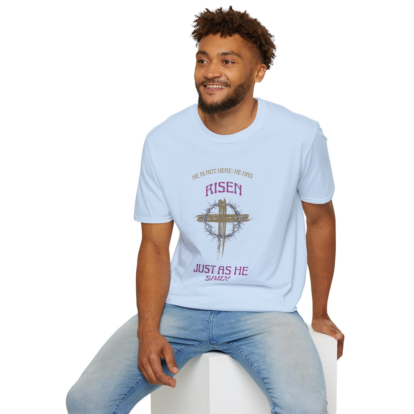 Christian Risen Cross T-Shirt — "He Is Not Here, He’s Risen" Easter Tee