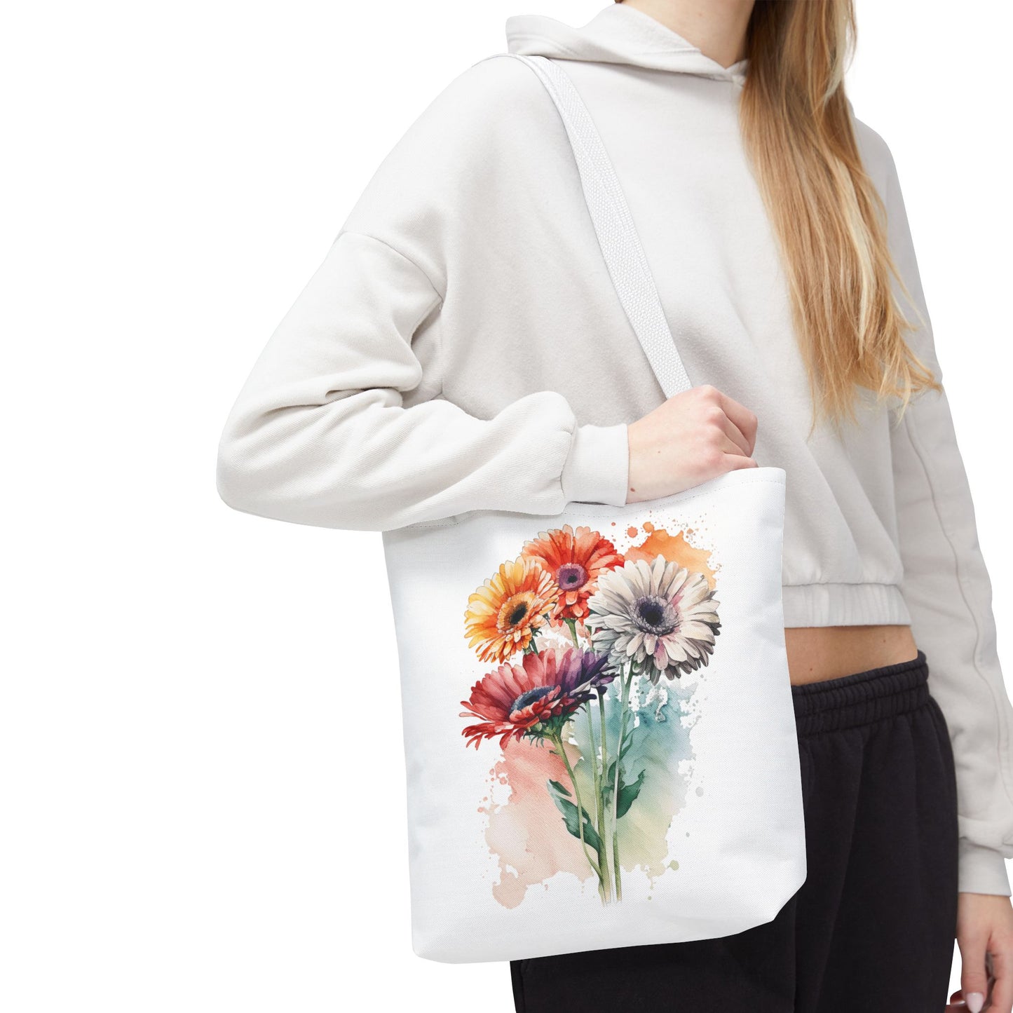 Floral Watercolor Tote Bag — Colorful Gerbera Bouquet All-Over Print