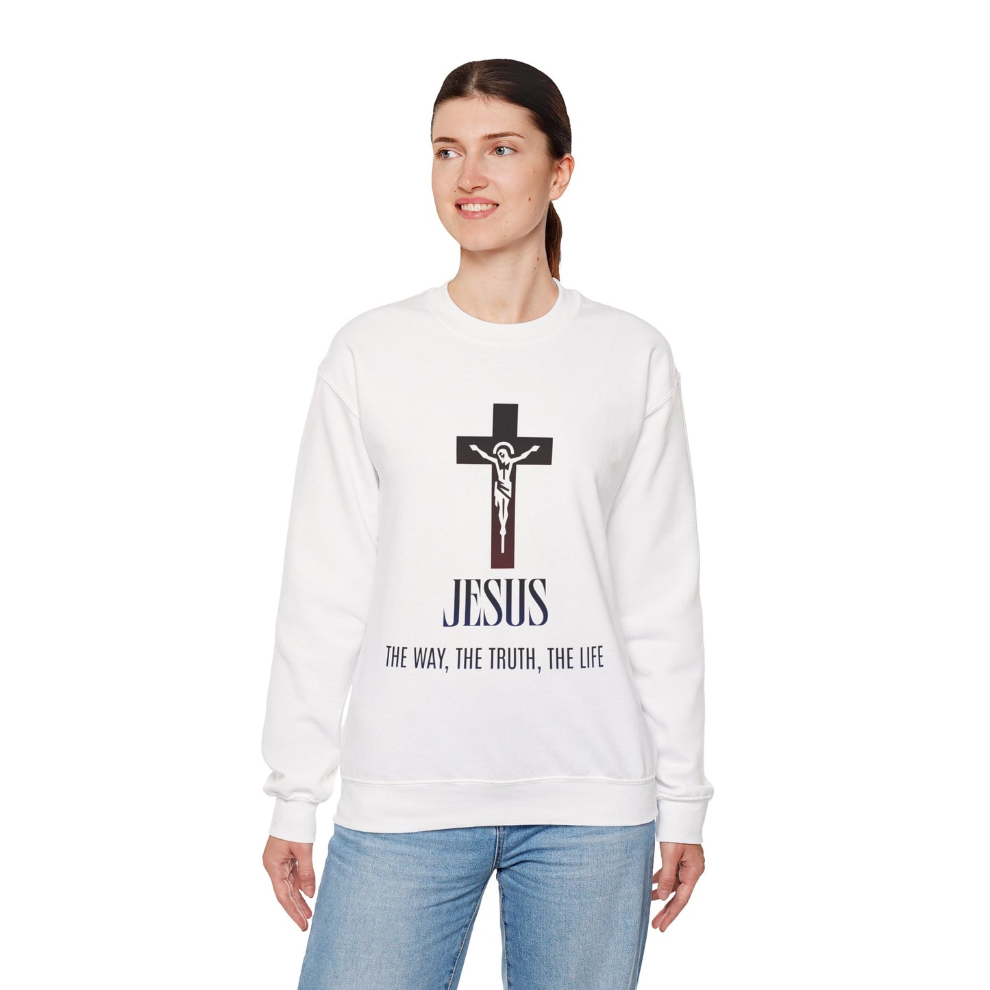 Jesus Cross Crewneck Sweatshirt — "The Way, The Truth, The Life" Christian Pullover
