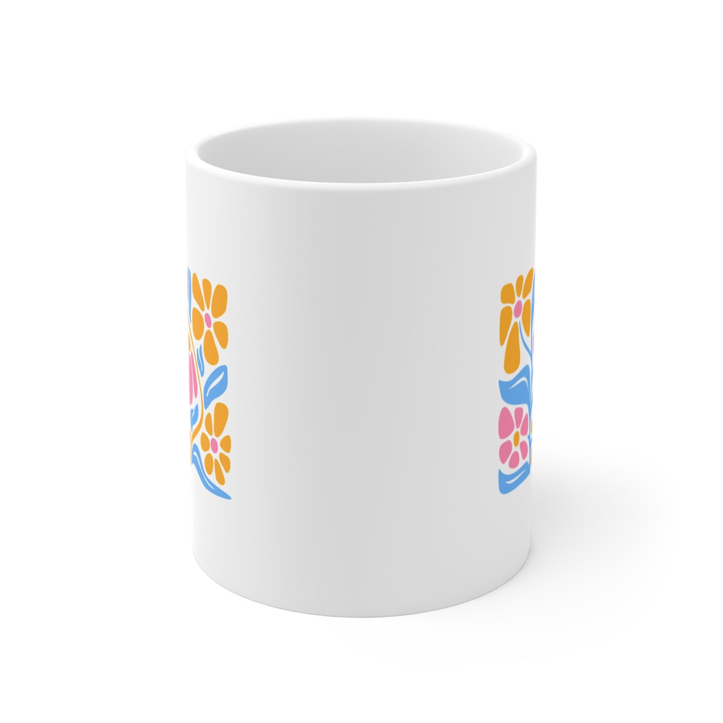 Floral Folk Art Mug — Colorful Retro Flower Coffee Cup (11 oz)