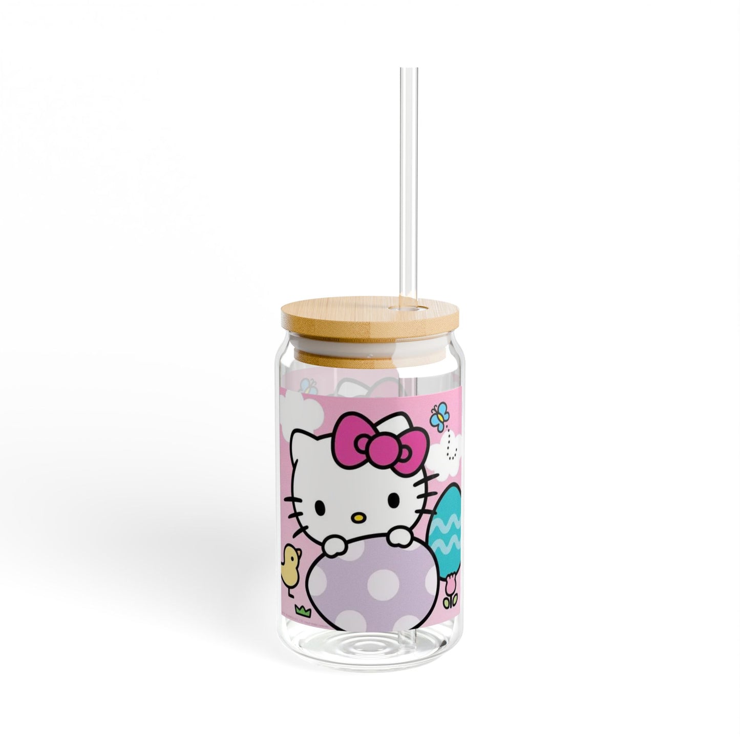 Hello Kitty Easter Sipper Glass 16oz — Cute Bunny & Egg Reusable Straw Tumbler