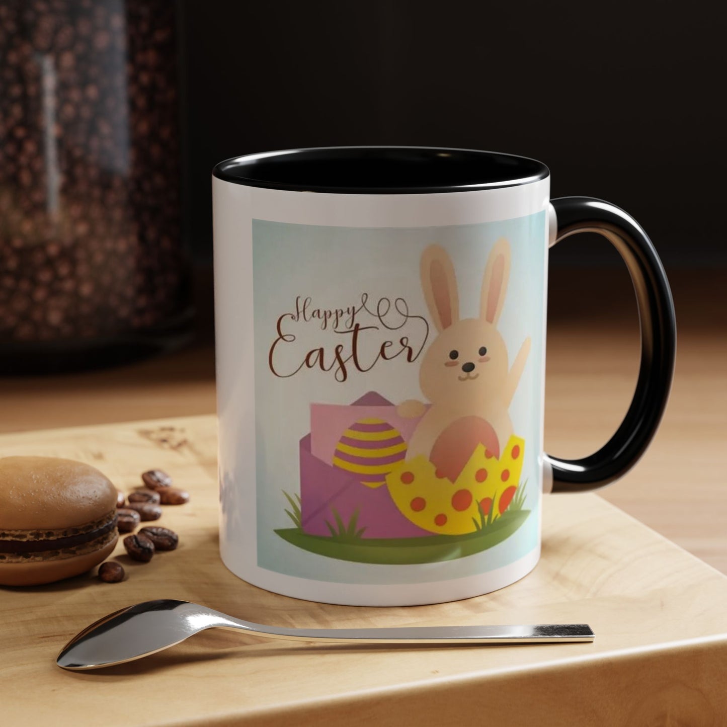 Easter Bunny Accent Coffee Mug – "Happy Easter" Spring Bunny & Egg Design (11/15oz)