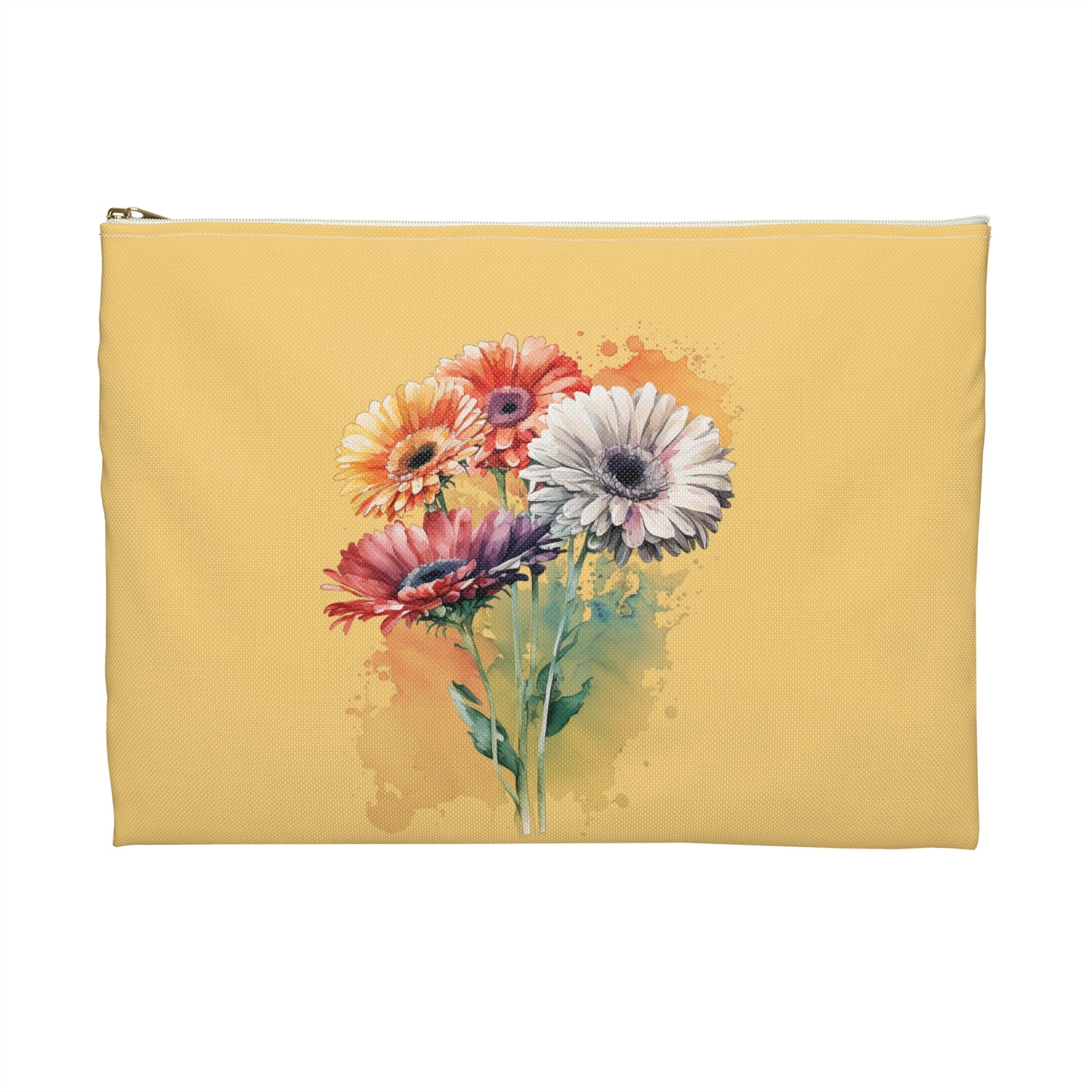 Floral Gerbera Accessory Pouch – Watercolor Bouquet Zipper Bag