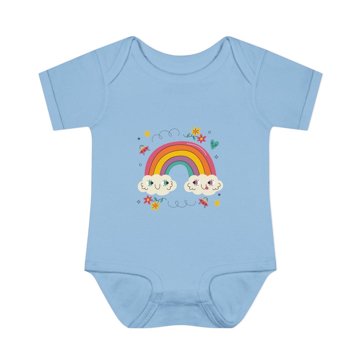Baby Bodysuit — Cute Rainbow with Smiling Clouds Infant Onesie