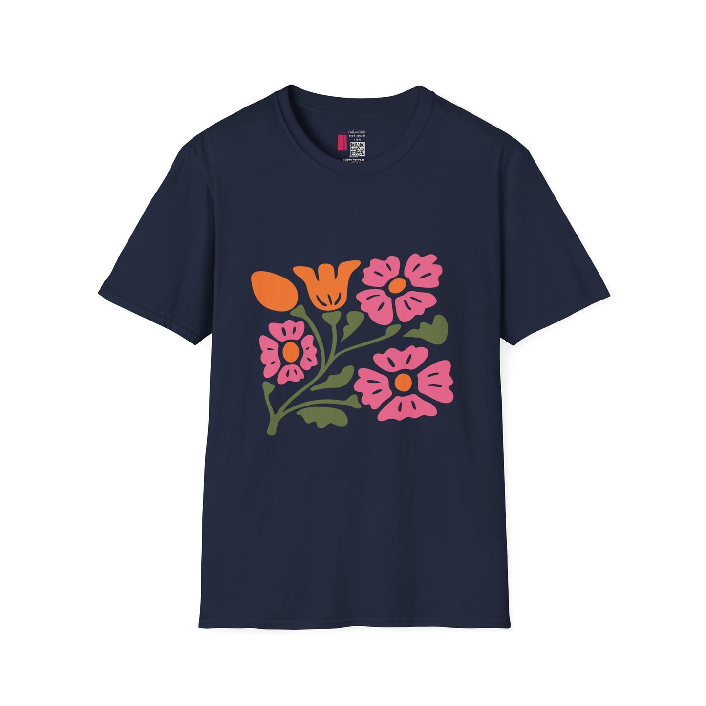 Floral Folk Art Tee — Pink & Orange Vintage Flower Graphic T-Shirt