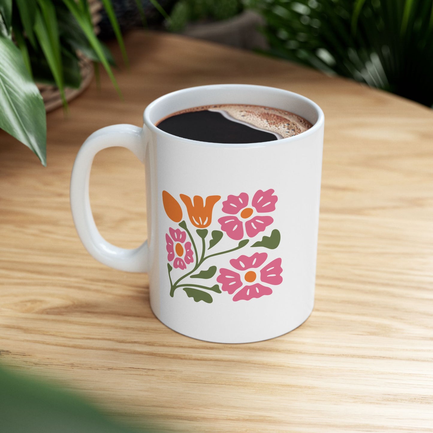Floral Bouquet Ceramic Mug (11oz & 15oz) — Colorful Spring Flowers Coffee Cup