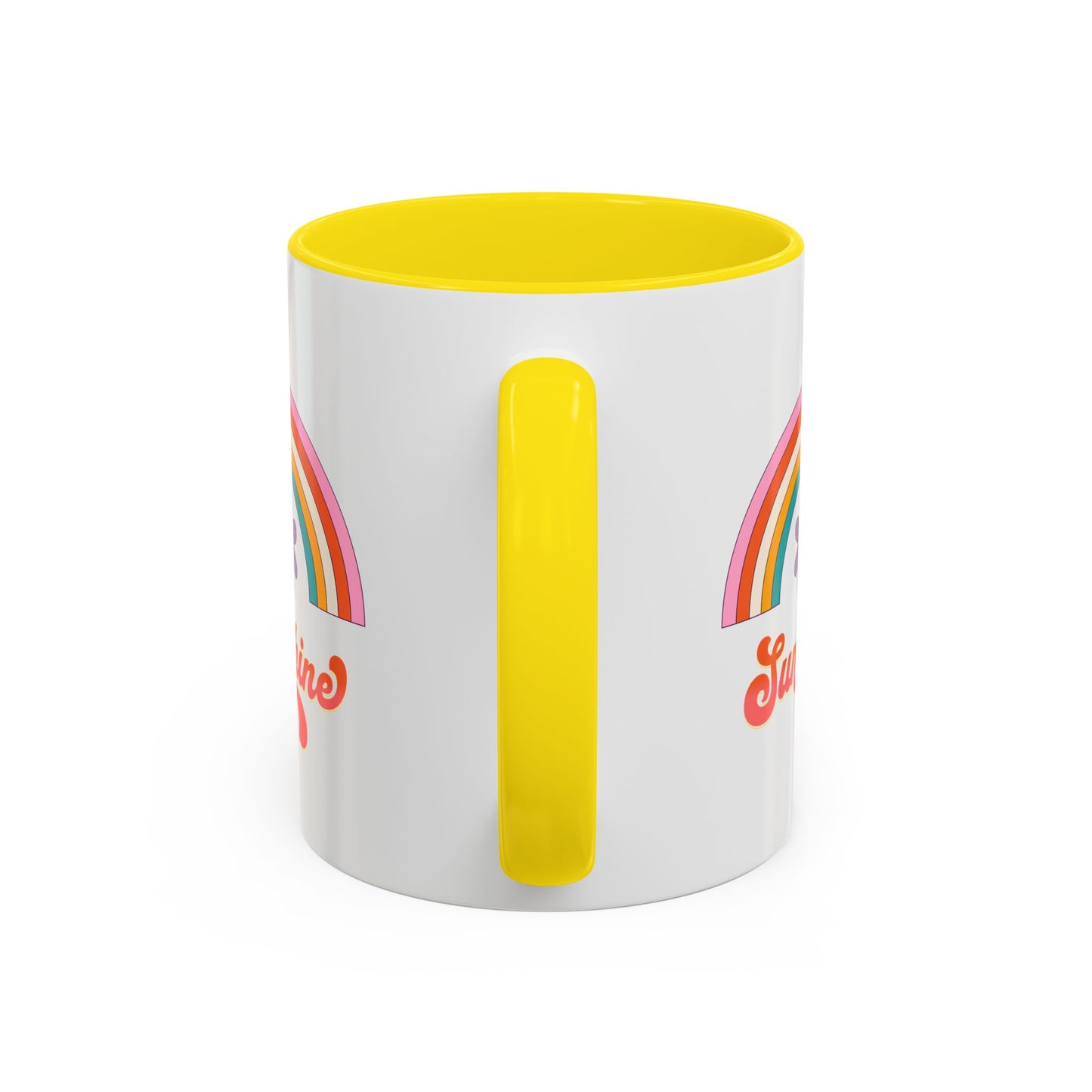 Sunshine Rainbow Accent Coffee Mug — Retro Flower 70s Vibe
