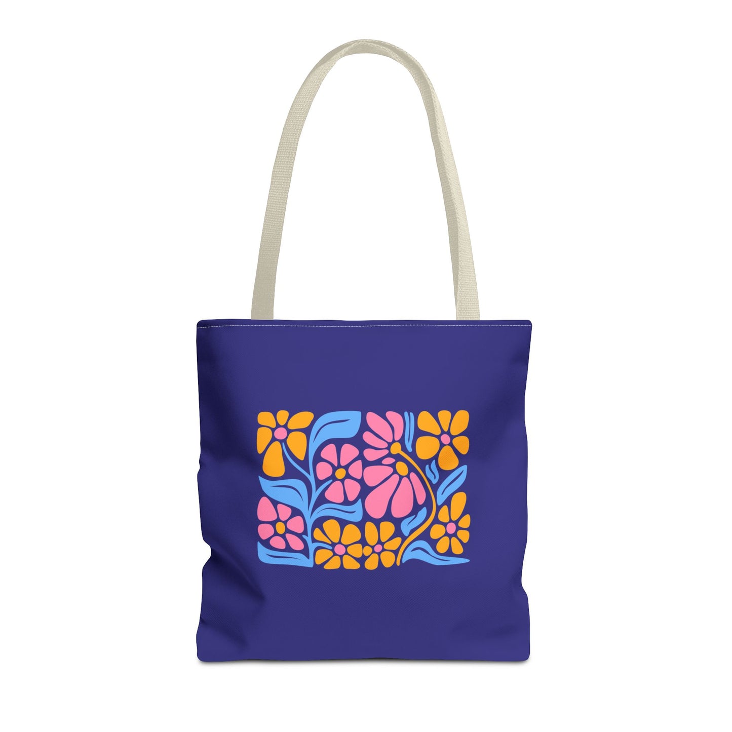 Floral Pop Tote Bag — Bright Retro Flower Pattern on Purple