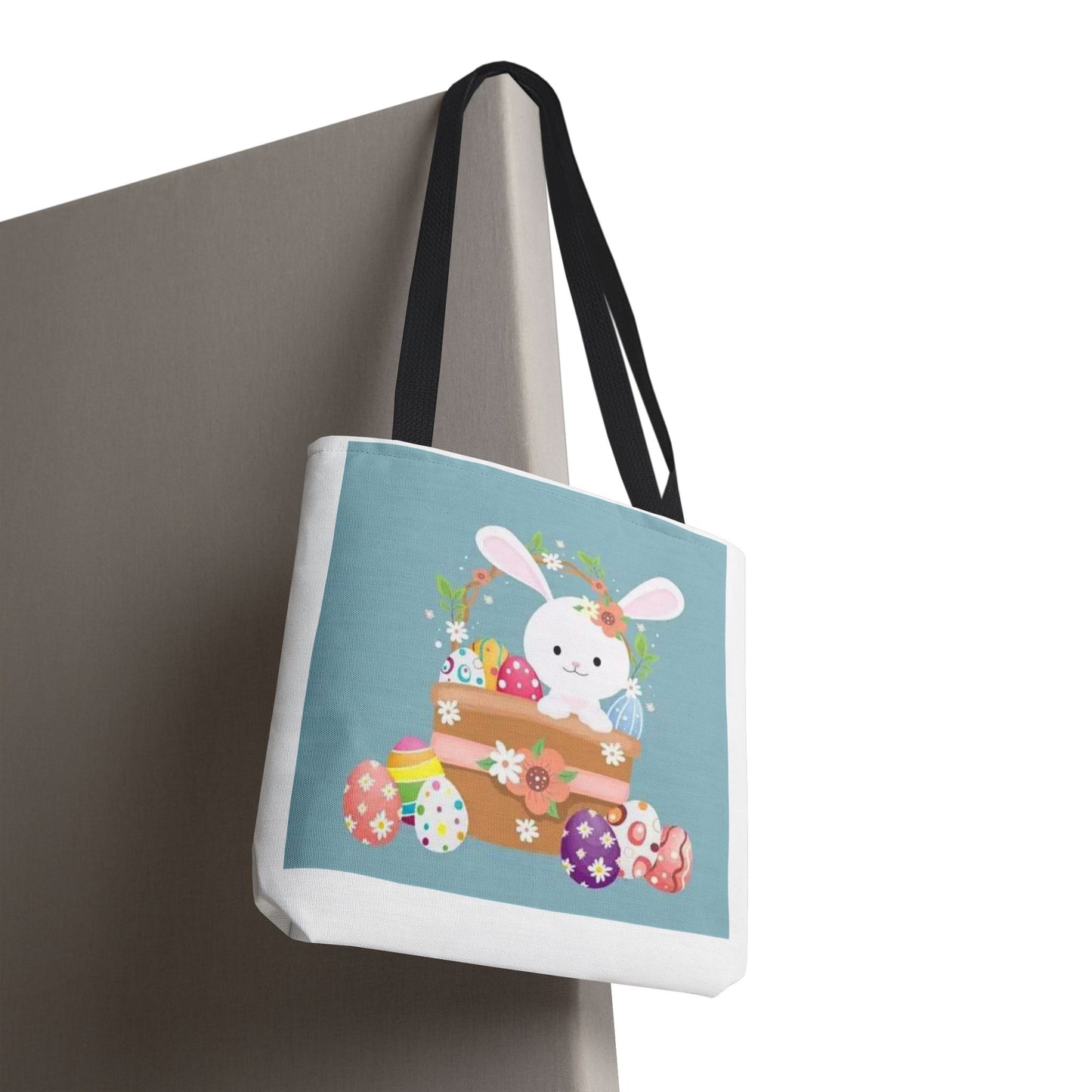 Easter Bunny Tote Bag — Cute Floral Bunny with Painted Eggs All-Over Print