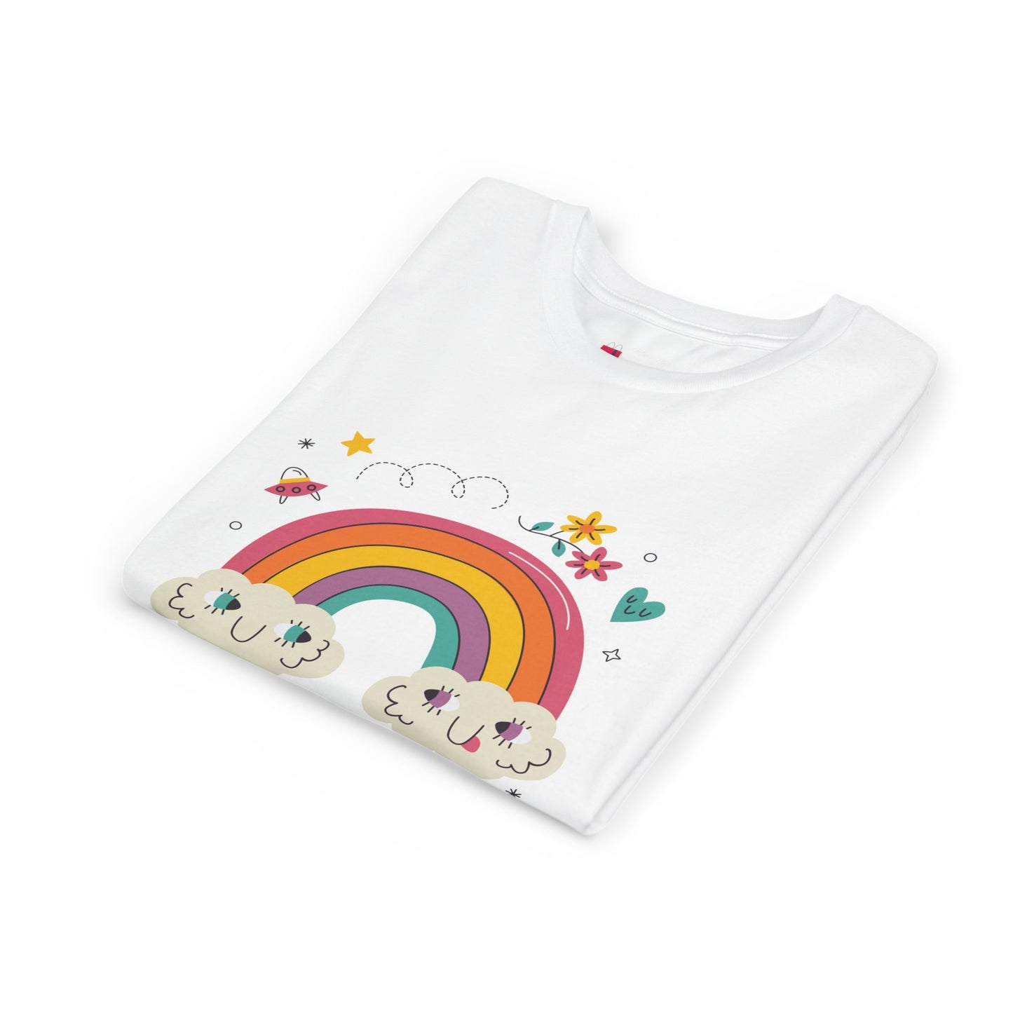 Youth Rainbow Tee — Cute Smiling Clouds & Rainbow Kids Shirt