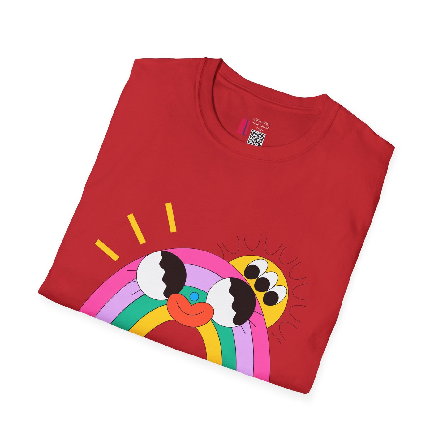 Kawaii Rainbow Smile T-Shirt — Cute Rainbow with Heart & Cloud Faces