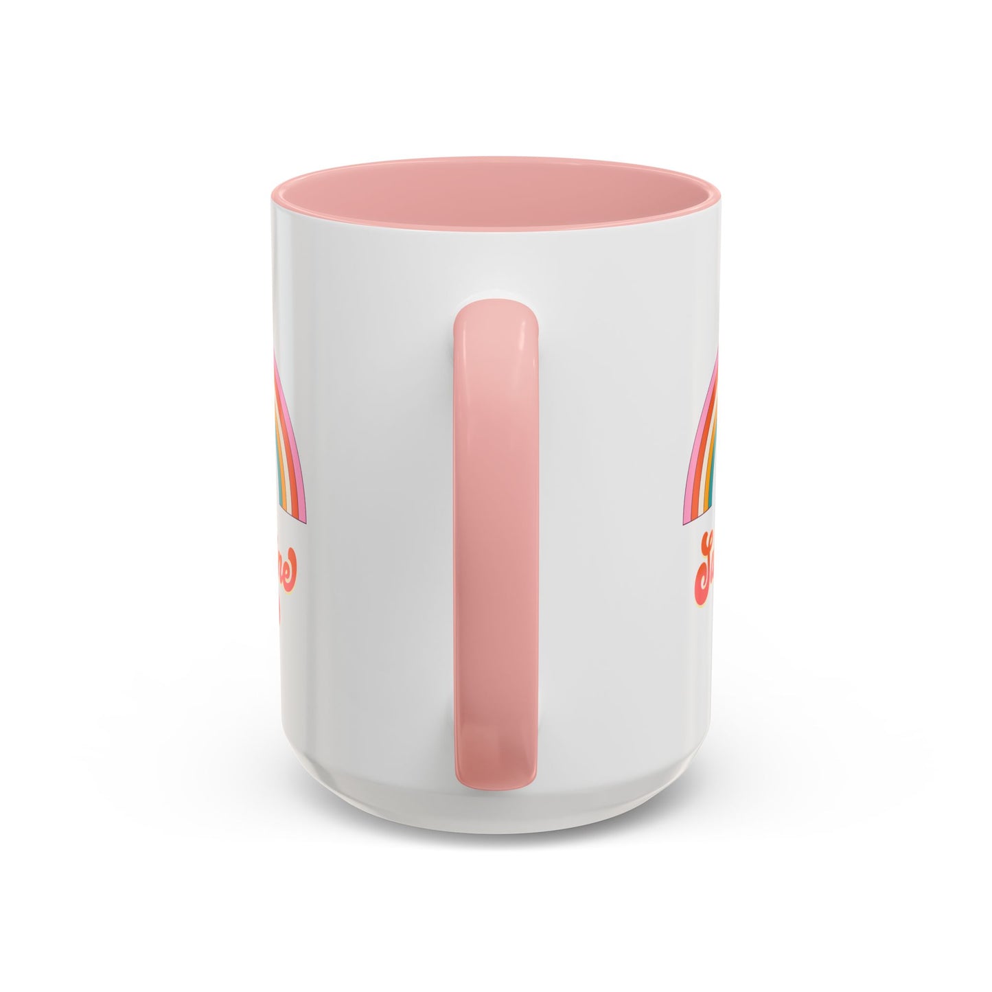 Sunshine Rainbow Accent Coffee Mug — Retro Flower 70s Vibe