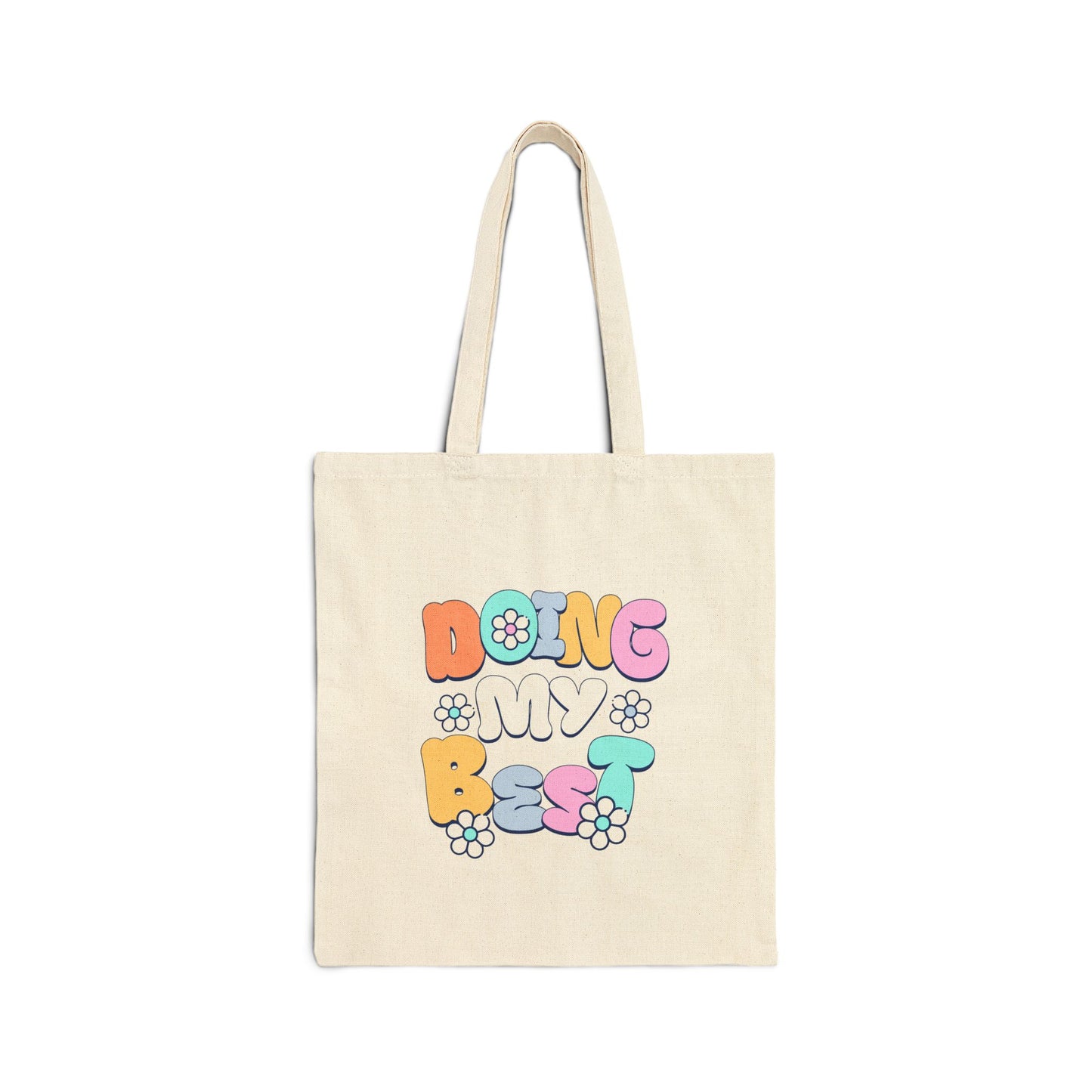 Tote Bag — "Doing My Best" Retro Floral Canvas Tote, Cute Eco-Friendly Grocery & Everyday Bag