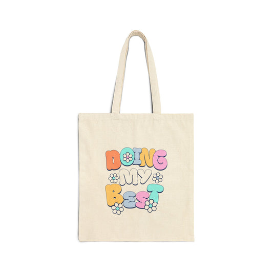 Tote Bag — "Doing My Best" Retro Floral Canvas Tote, Cute Eco-Friendly Grocery & Everyday Bag