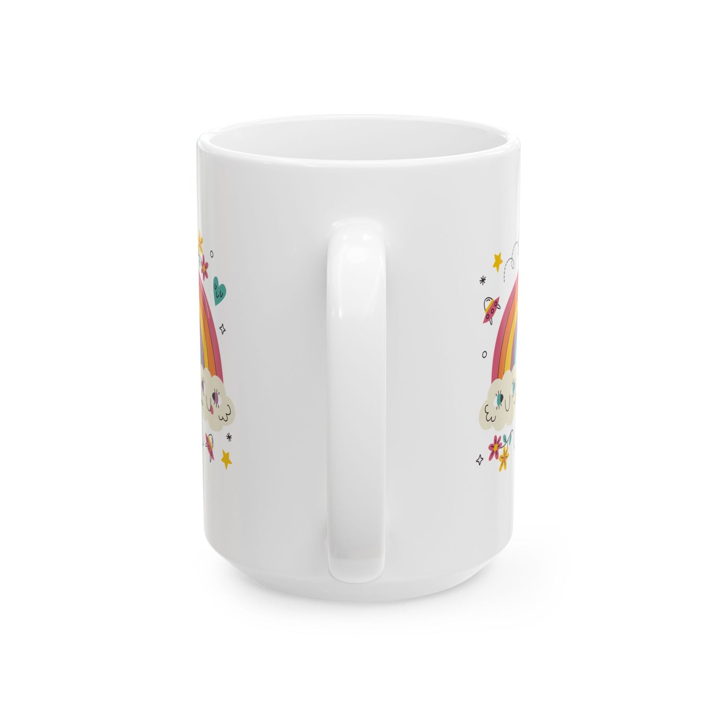 Rainbow Cloud Ceramic Mug – Cute Kawaii Rainbow & Stars Coffee Cup (11oz, 15oz)