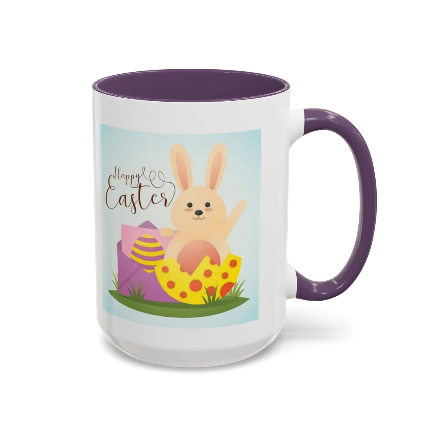 Easter Bunny Accent Coffee Mug – "Happy Easter" Spring Bunny & Egg Design (11/15oz)