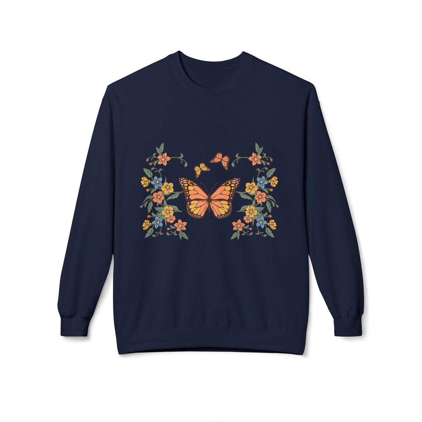 Butterfly Floral Crewneck Sweatshirt — Monarch Garden Graphic
